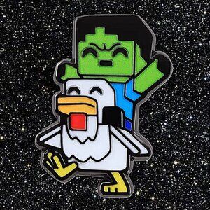 Minecraft Baby Zombie Riding Chicken Enamel Pin Gamer Collectible Chicken Jockey
